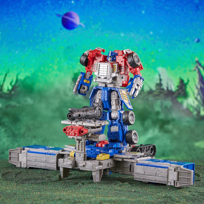 Armada Universe Optimus Prime Legacy Evolution Commander — Battle Station Mode Back View with Figure