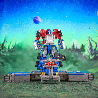 Armada Universe Optimus Prime Legacy Evolution Commander — Battle Station Mode Front View with Figure