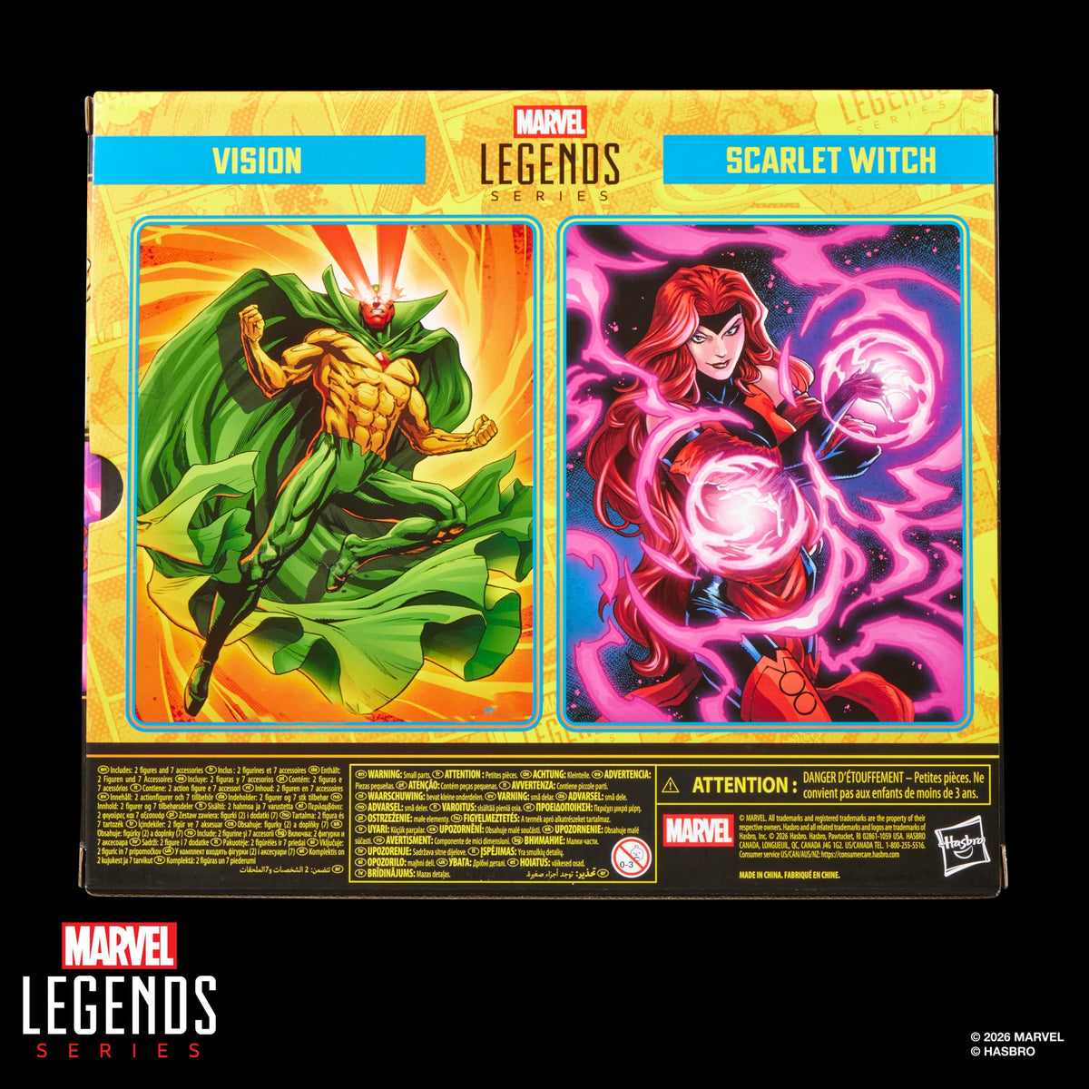 Vision & Scarlet Witch Marvel Legends Two-Pack — Box Back with Character Comic Art