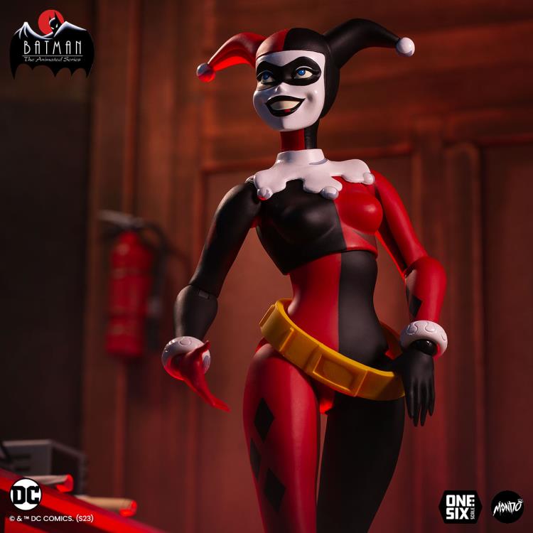 Harley Quinn Batman Animated Series 1/6 Scale Figure — Three-Quarter View with BTAS and Mondo Logos