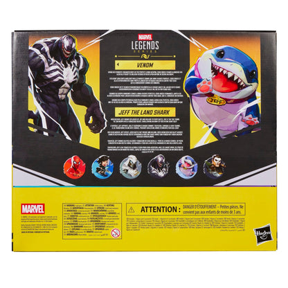 Venom and Jeff the Land Shark Marvel Legends Two-Pack — Box Back with Character Art and Multilingual Text