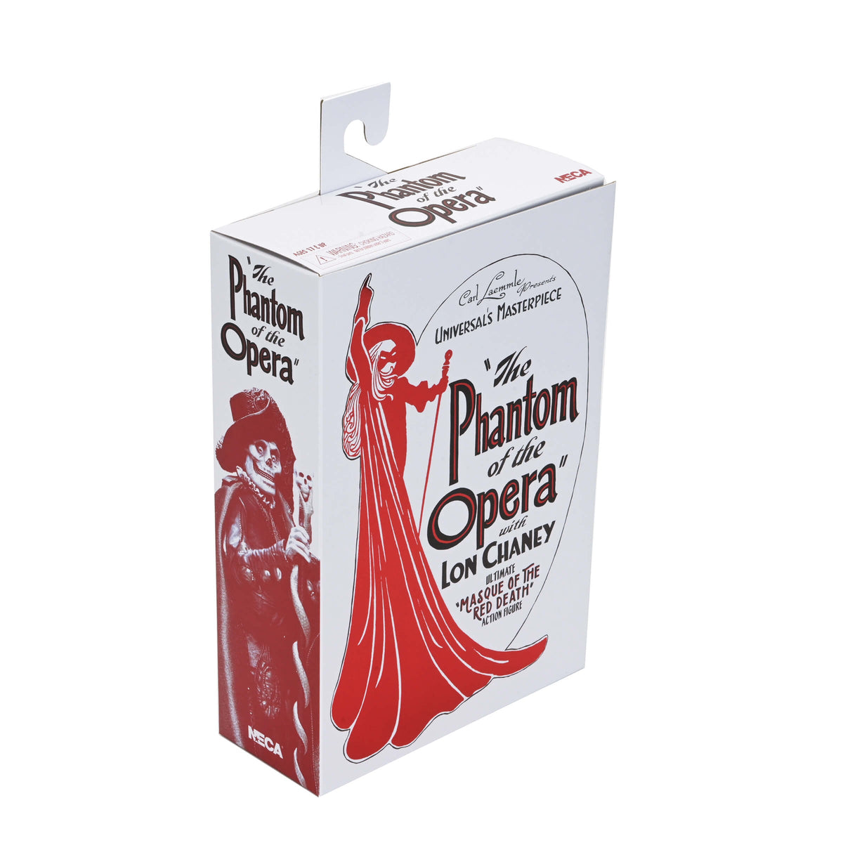 Phantom of the Opera Ultimate Masque of the Red Death Black & White 7-Inch Action Figure — Box Art Close-Up Showing Front and Side with Classic Lon Chaney Red Poster Artwork