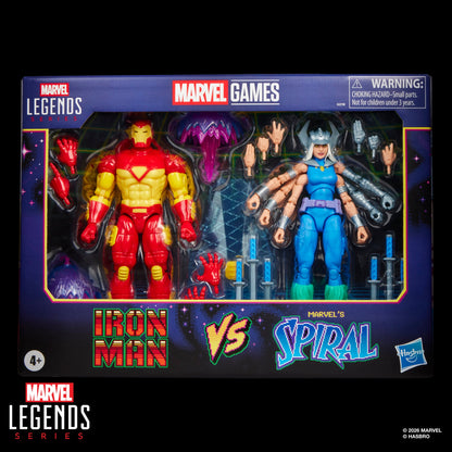 Iron Man & Marvel's Spiral Marvel Legends Gamerverse 6-Inch Two-Pack — Box Art Close-Up Front View with Figures Visible Through Window