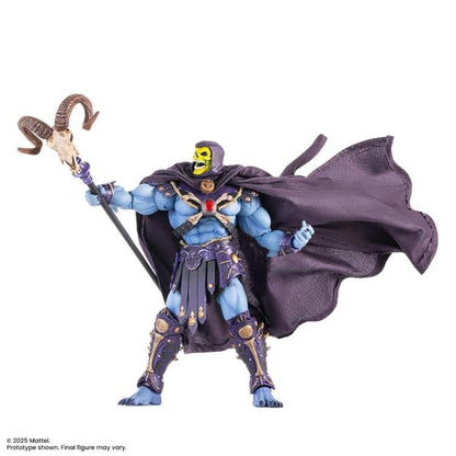 Skeletor MOTU 200X Mondo 1/12 Scale Figure — Full Cape Display with Havoc Staff on White Background