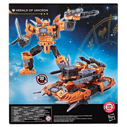Herald of Unicron Age of the Primes Leader Class Figure — Box Back Showing Both Modes and 30-Step Conversion