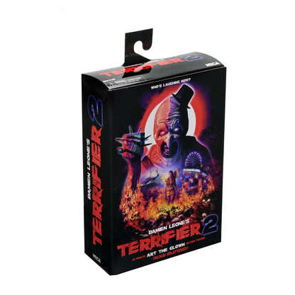 Art the Clown Terrifier 2 Ultimate 7-Inch Figure — Box Art Close-Up Three-Quarter Angle