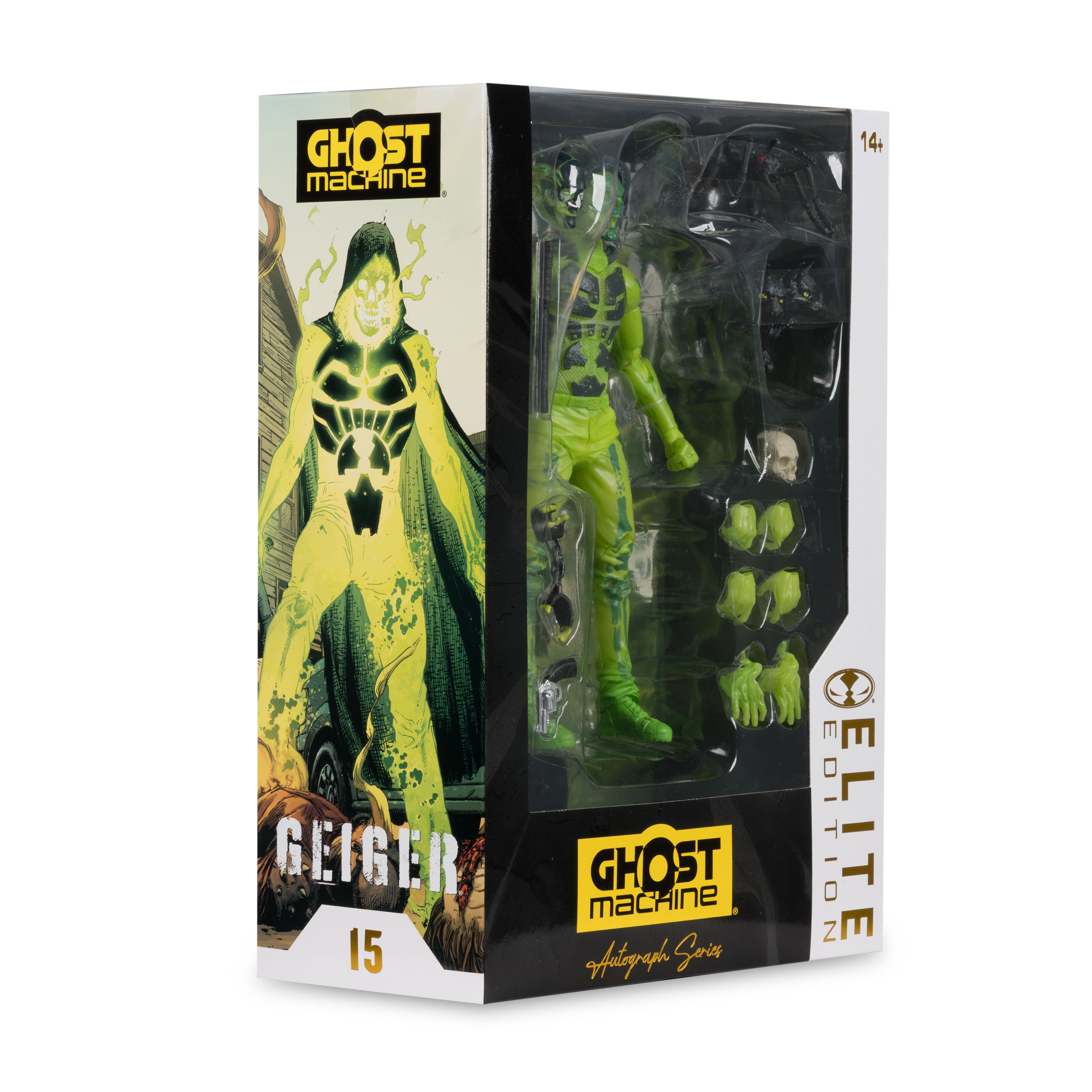 Geiger McFarlane Elite Edition 7-Inch Action Figure — Side View Revealing Comic Art Panel and Elite Edition Branding on Box