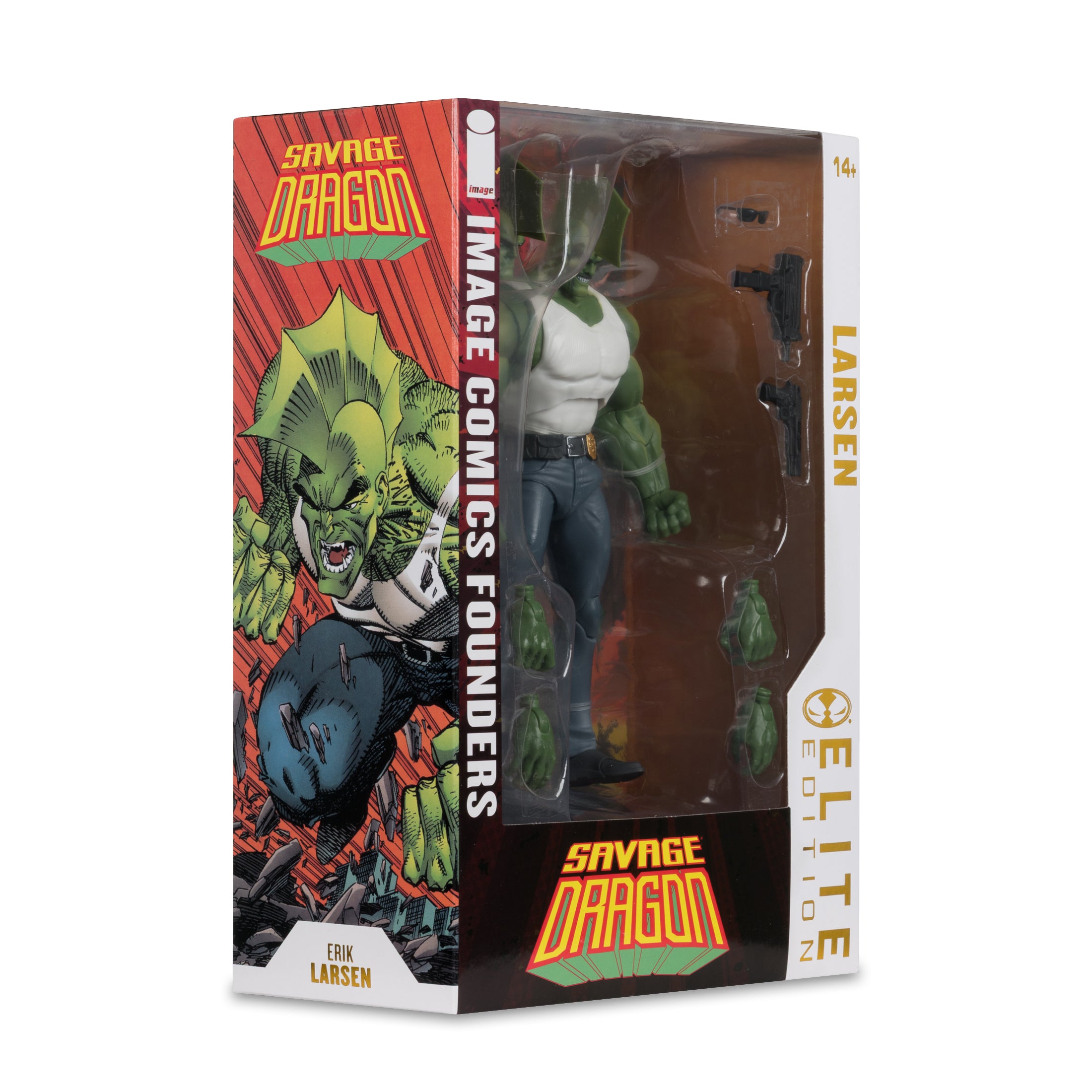 Savage Dragon McFarlane Elite Edition Image Comics Founders Series 7-Inch — Side View with Box Art Close-Up