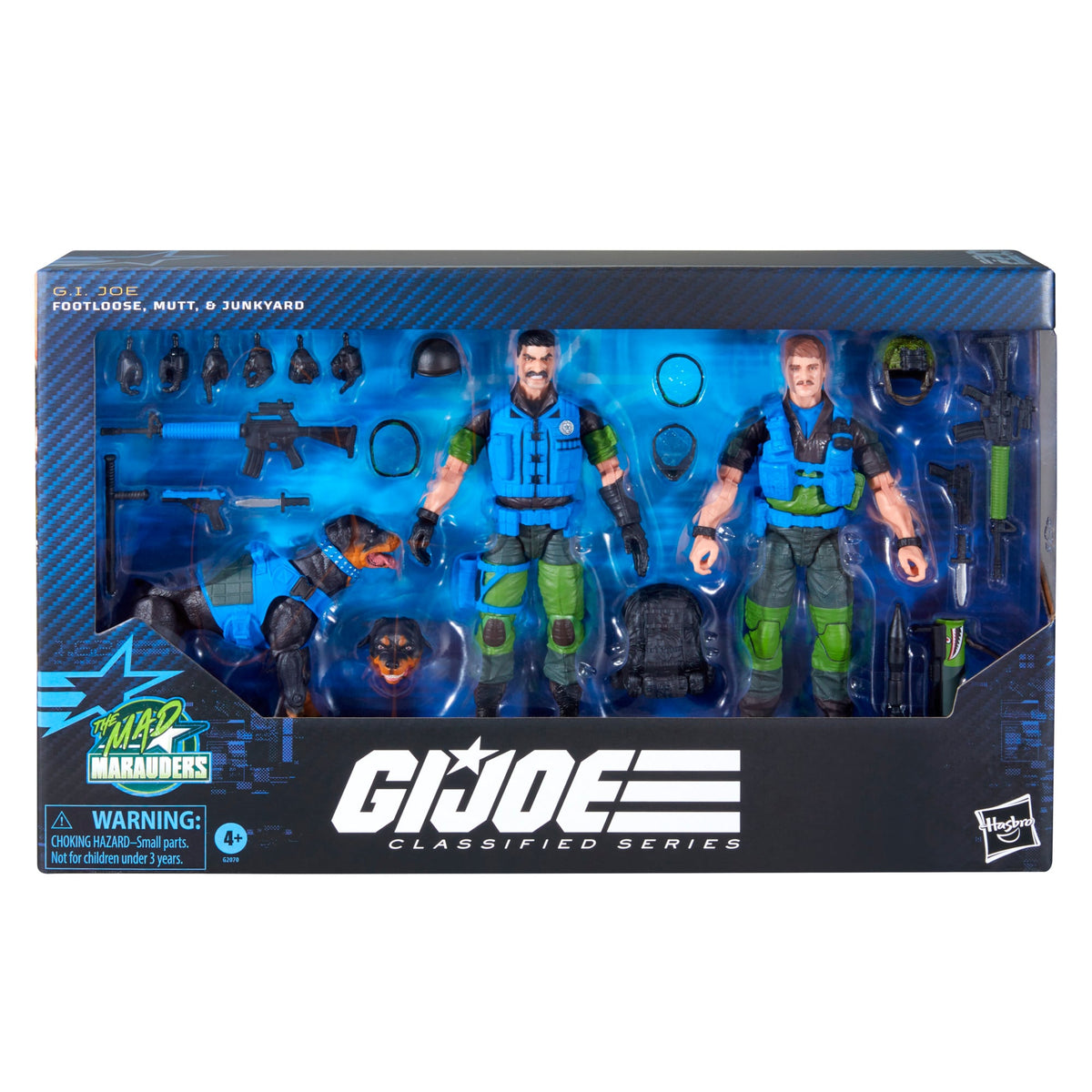 Footloose, Mutt & Junkyard G.I. Joe Classified Series #220 6-Inch Three-Pack — Bubble Detail Showing Figures and Accessories Sealed in Package