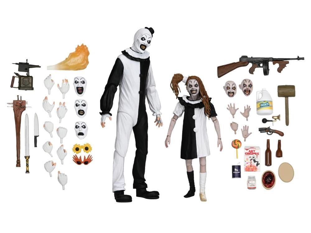 Art the Clown & Little Pale Girl Terrifier 2 NECA Ultimate 7-Inch — Full Accessories Display Contents