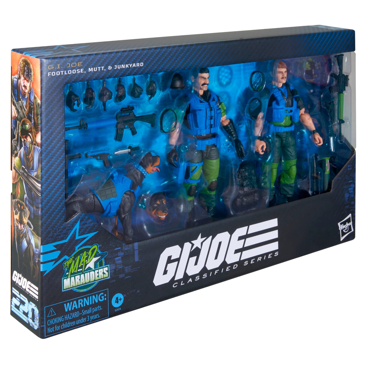Footloose, Mutt & Junkyard G.I. Joe Classified Series #220 6-Inch Three-Pack — Side View of Box with Mad Marauders Artwork and Package Detail