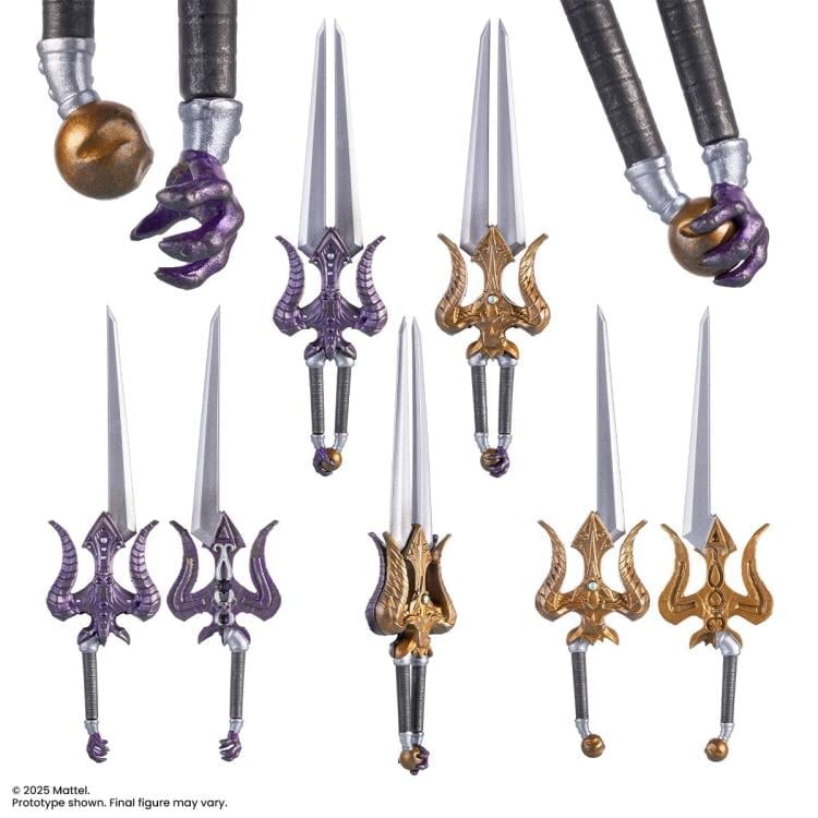 Skeletor MOTU 200X Mondo 1/12 Scale Figure — Double Blade Sword Guard and Gold Crossguard Detail Close-Up