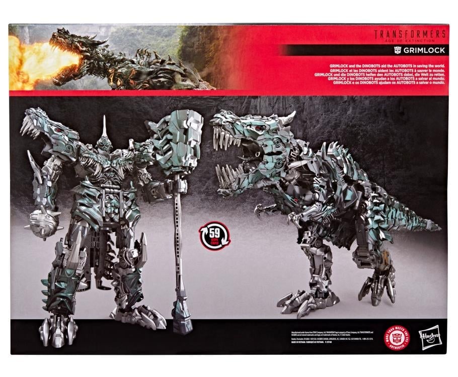 Grimlock Studio Series Titan Class — Box Back Showing Robot and T-Rex Modes with 59-Step Callout