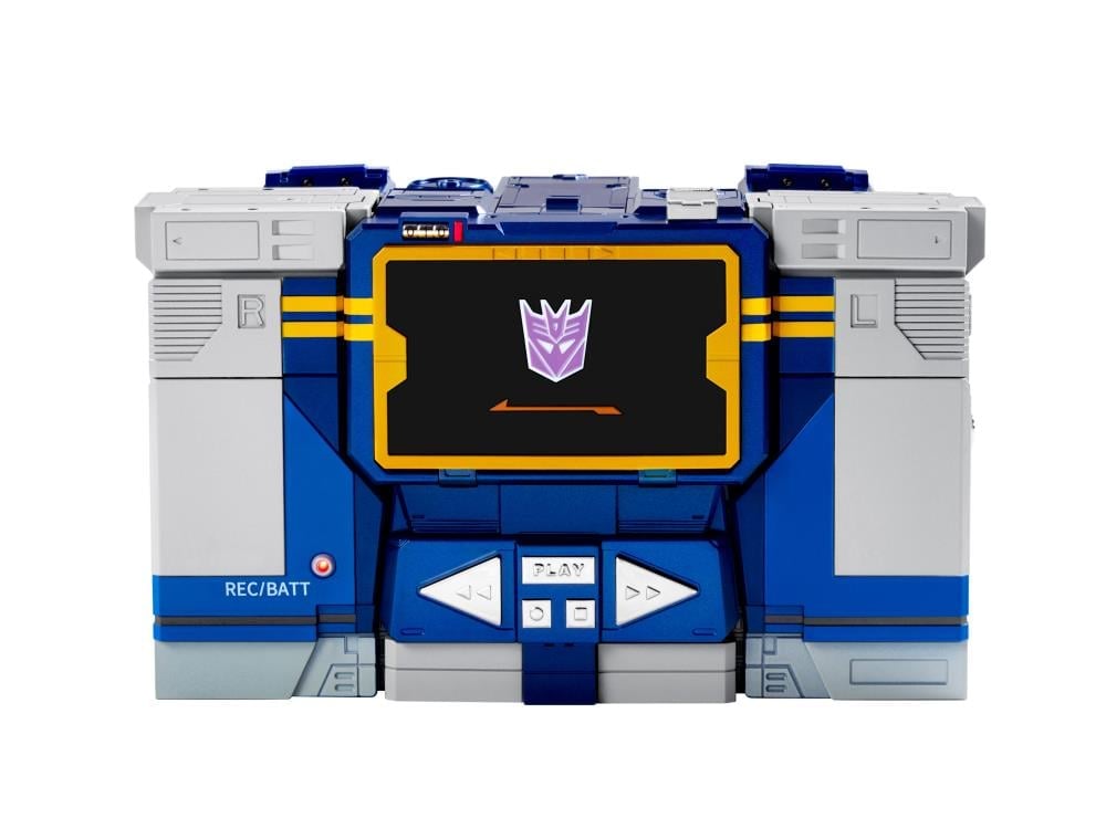 Soundwave Transformers Flagship Series — Cassette Player Mode Front View White Background