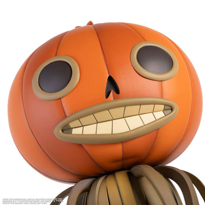 Over the Garden Wall Man Pumpkin Mondo Figure — Front View White Background Holding Corn